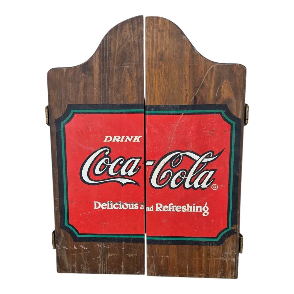 Vintage 1993 Coca-Cola Wooden Dartboard Cabinet Case Only - No Board or Darts